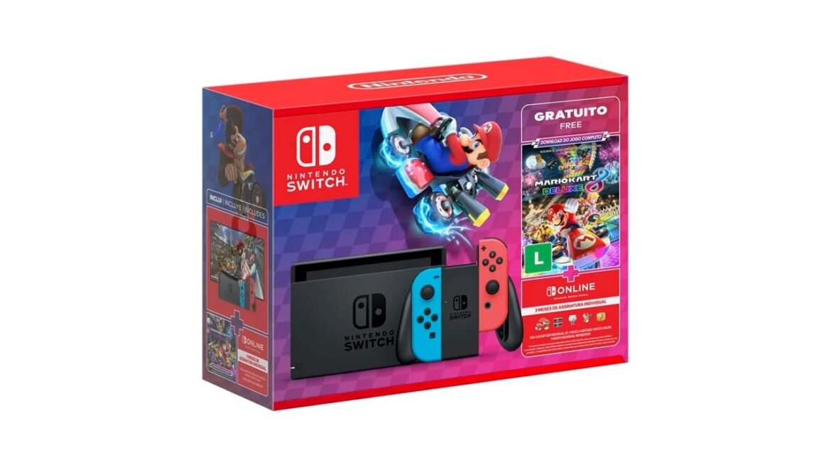 Economize 10% na compra do Nintendo Switch V2 — Aproveite 10% de desconto no Nintendo Switch V2 com Mario Kart 8 Deluxe, agora por R$ 1.899,90 no Mercado Livre.