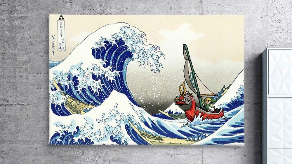 Arte de parede The Legend of Zelda: Wind Waker inspirado na Grande Onda de Kanagawa