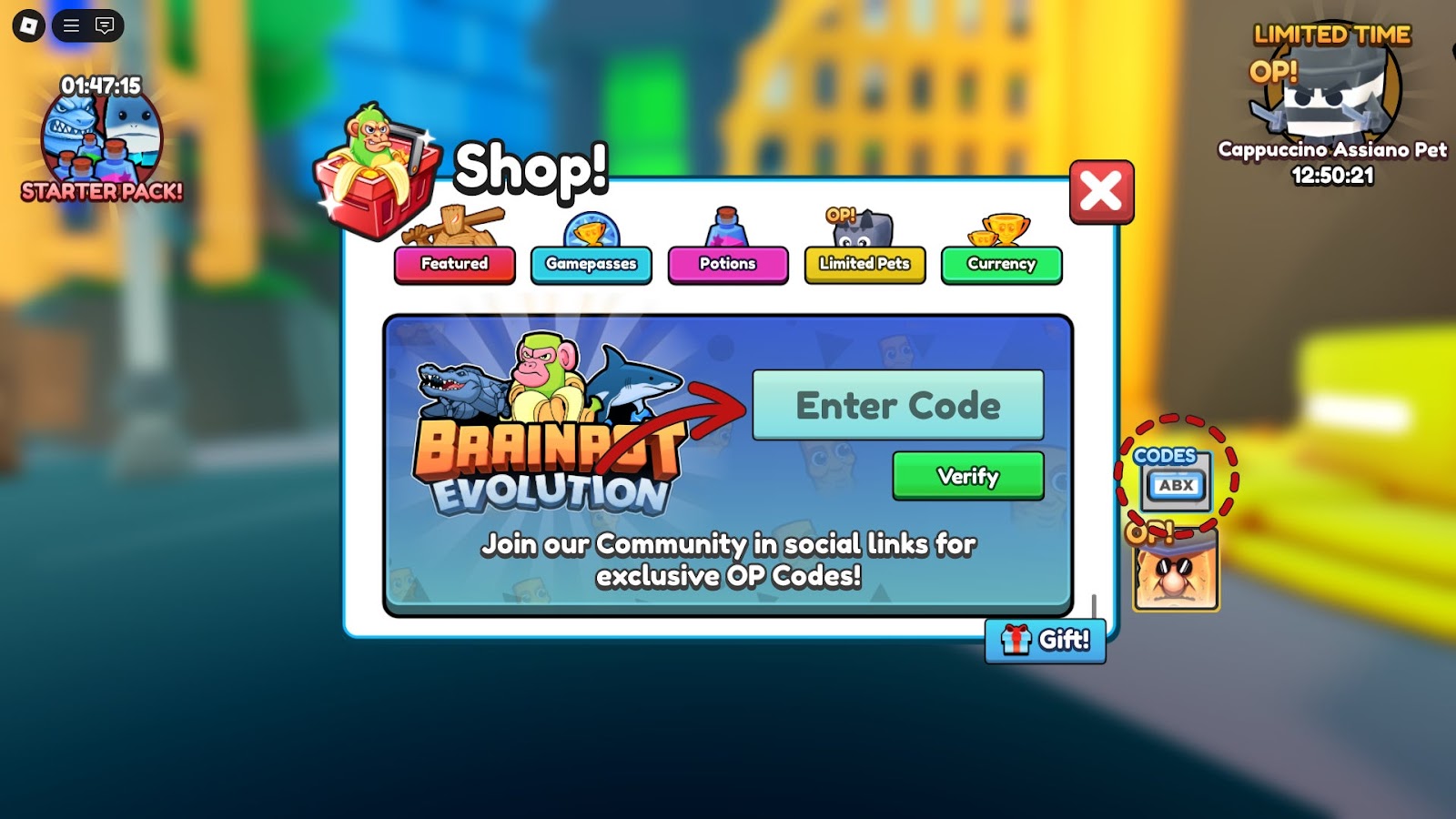Como resgatar códigos em Brainrot Evolution