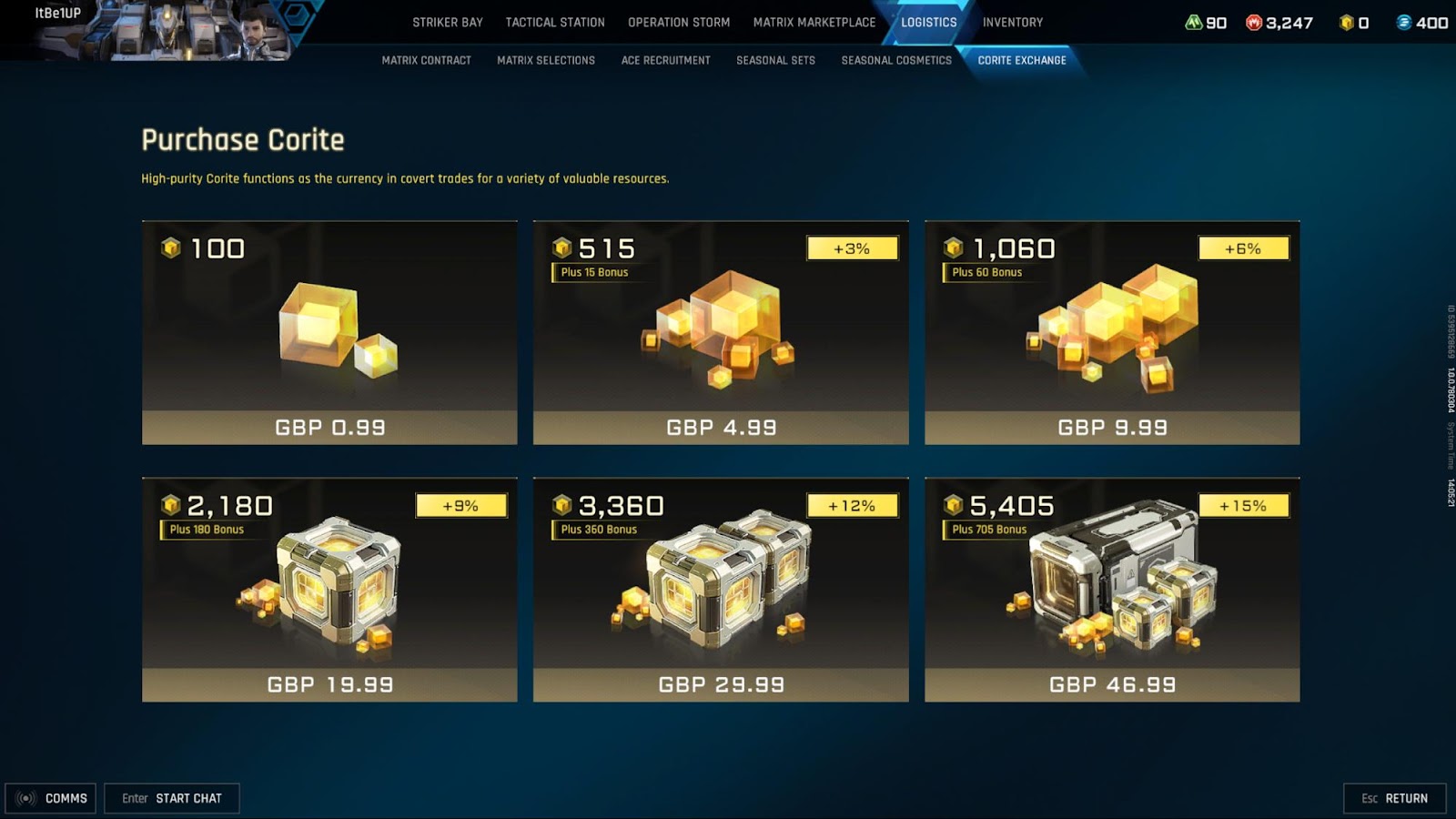 Mecha Break Corite: pacotes de compra com dinheiro real na Corite Exchange.