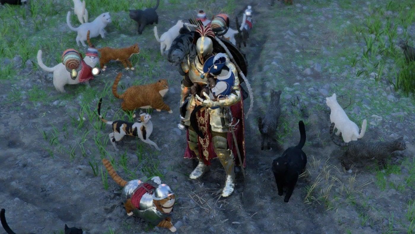 Ex&eacute;rcito de gatos em Crimson Desert